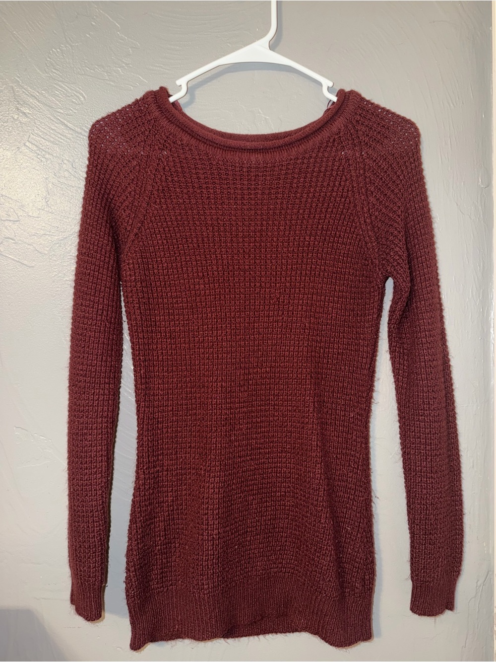 Fashion Nova Waffle-Knit Crewneck Sweater - Burgundy